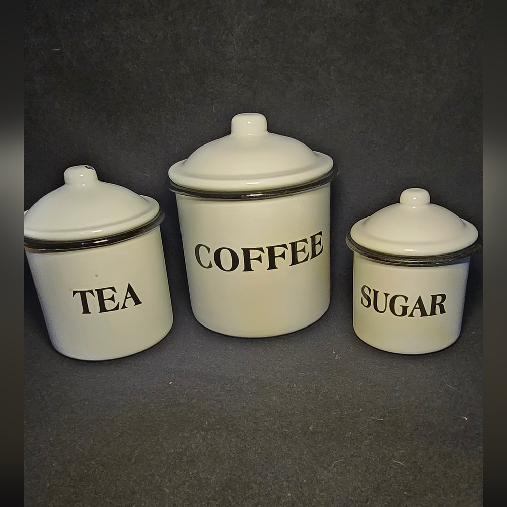 Classic White Enamelware Canister Set for Kitchen Storage
